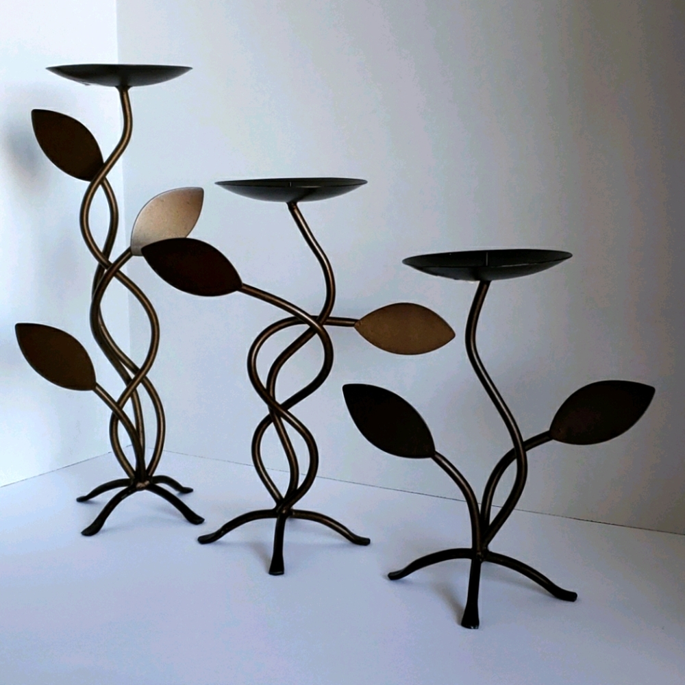 3 bronze tone candle holders